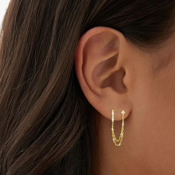 925 Sterling Silver Gold Plated Earrings - Picture 3 of 4